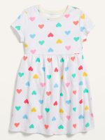 READYSTOCK Fit & Flare Short-Sleeve Jersey Dress for Toddler Girls - White Heart