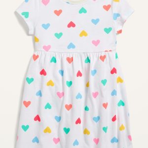 READYSTOCK Fit & Flare Short-Sleeve Jersey Dress for Toddler Girls - White Heart