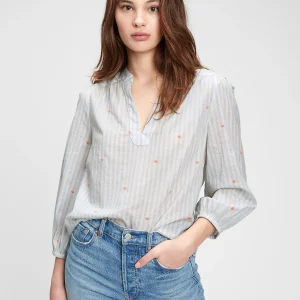 READYSTOCK Gap Women Blouse Popover Print Top - blue/white