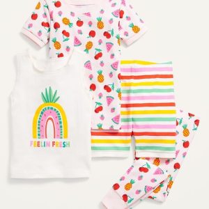 READYSTOCK Unisex 4-Piece Graphic Pajama Set for Toddler - Fruit Smoothie Pink