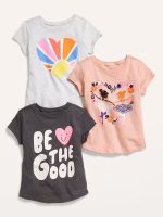READYSTOCK Short-Sleeve Graphic T-Shirt for Toddler Girls - pink/black/grey