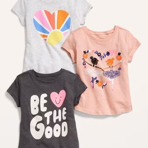 READYSTOCK Short-Sleeve Graphic T-Shirt for Toddler Girls - pink/black/grey