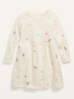 READYSTOCK Patterned Jersey-Knit Long-Sleeve Dress for Baby Girls - Multi Hearts