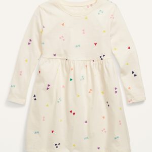 READYSTOCK Patterned Jersey-Knit Long-Sleeve Dress for Baby Girls - Multi Hearts