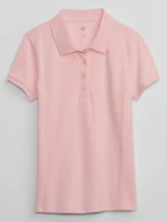 Girl Kids Uniform Stretch Pique Polo Shirt - Light Shell Pink