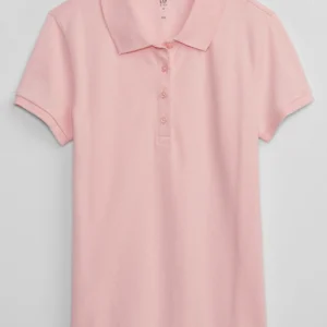 Girl Kids Uniform Stretch Pique Polo Shirt - Light Shell Pink