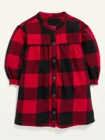 READYSTOCK Long-Sleeve Plaid Flannel Dress for Baby - Red Plaid
