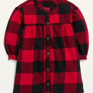 READYSTOCK Long-Sleeve Plaid Flannel Dress for Baby - Red Plaid