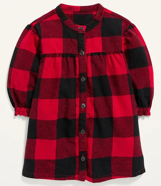 Long-Sleeve Plaid Flannel Dress for Baby – Red Plaid