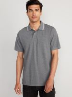 READYSTOCK Men Tipped-Collar Classic Fit Pique Polo - Charcoal Heather Gray