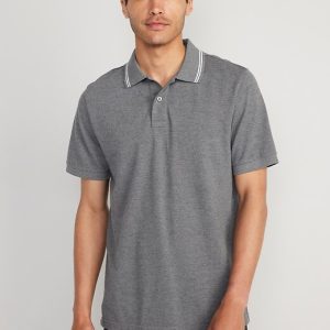 READYSTOCK Men Tipped-Collar Classic Fit Pique Polo - Charcoal Heather Gray