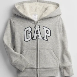 READYSTOCK babyGap Logo Sherpa-Lined Zip Hoodie - Gray And White Marl