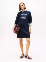 Varsity Crest Fleece Sweatshirt Dress-Navy