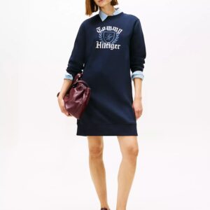 Varsity Crest Fleece Sweatshirt Dress-Navy