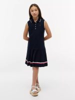 Kids' Sleeveless Pleated Polo Dress-Navy