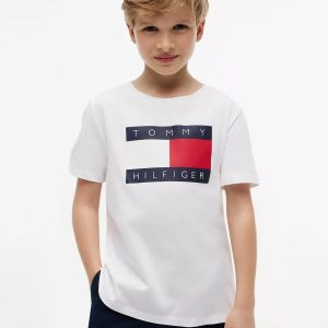 Kids' Tommy Flag Logo T-Shirt-Optic White