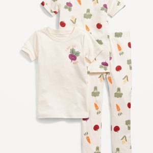READYSTOCK Unisex 3-Piece Snug-Fit Graphic Pajama Set for Toddler & Baby - Veggies