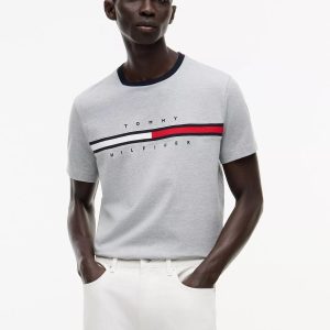 Embroidered Flag Logo T-Shirt-Grey Heather