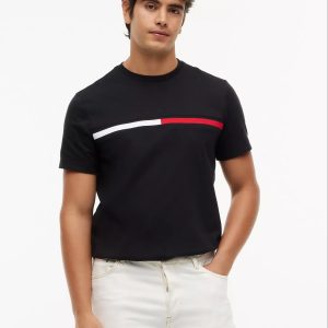 Embroidered Flag Logo T-Shirt- Black
