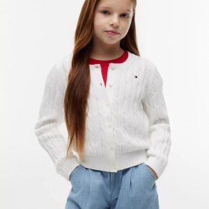 Kids' Cable Knit Cardigan-Ecru