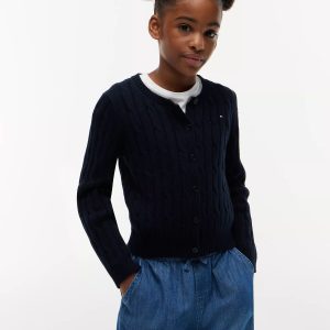 Kids' Cable Knit Cardigan-Navy Blue