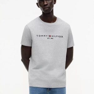 Embroidered Tommy Logo T-Shirt-Grey Heather