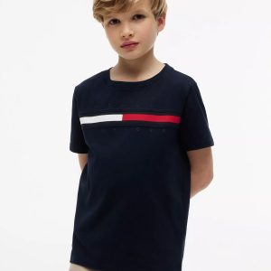 Kids' Flag Stripe Logo T-Shirt-Navy