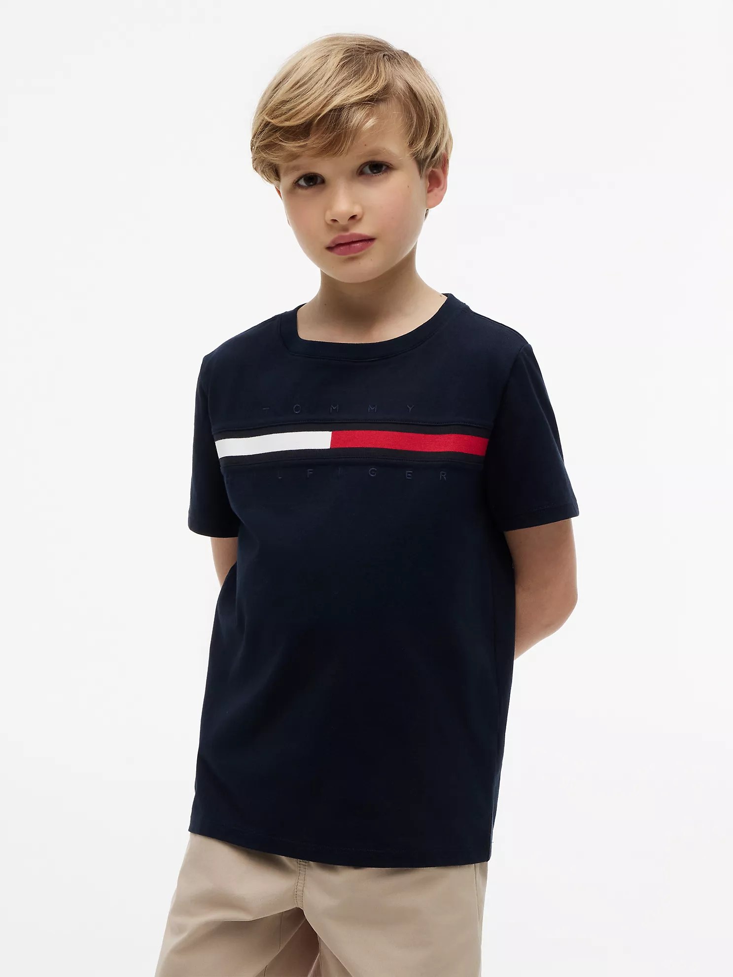 Kids' Flag Stripe Logo T-Shirt-Navy