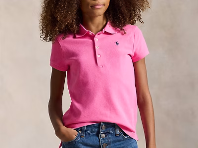 Stretch Mesh Polo Shirt Toddler/Kid Girls-Baja Pink
