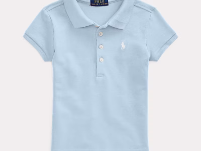 Stretch Mesh Polo Shirt Toddler/Kid Girls-Office Blue