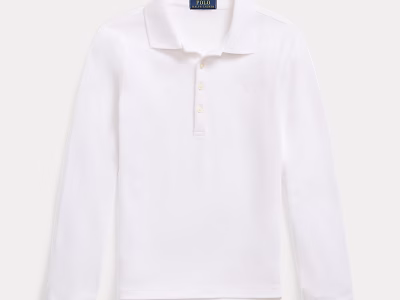 Mesh Uniform Long-Sleeve Polo Shirt Toddler/Kid Girls-White