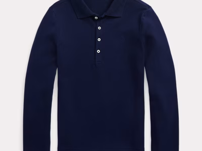 Mesh Uniform Long-Sleeve Polo Shirt Toddler/Kid Girls-Navy