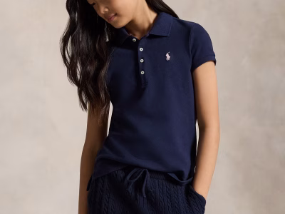 Stretch Mesh Polo Shirt Toddler/Kid Girls-Refined Navy