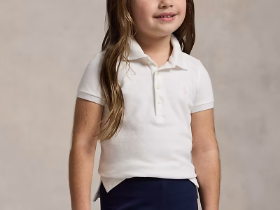 Stretch Mesh Polo Shirt Toddler/Kid Girls-White