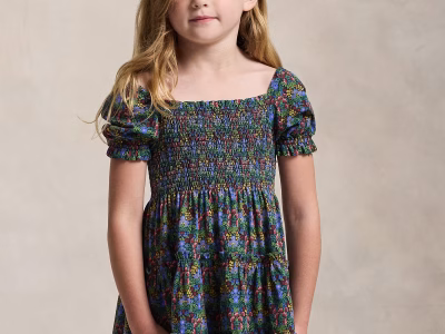Floral Smocked Cotton Jersey Dress Toddler/Kid Girls-Chrystie Floral Navy