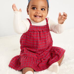 Mock-Neck Top and Plaid Dress Set for Baby-Red Plaid