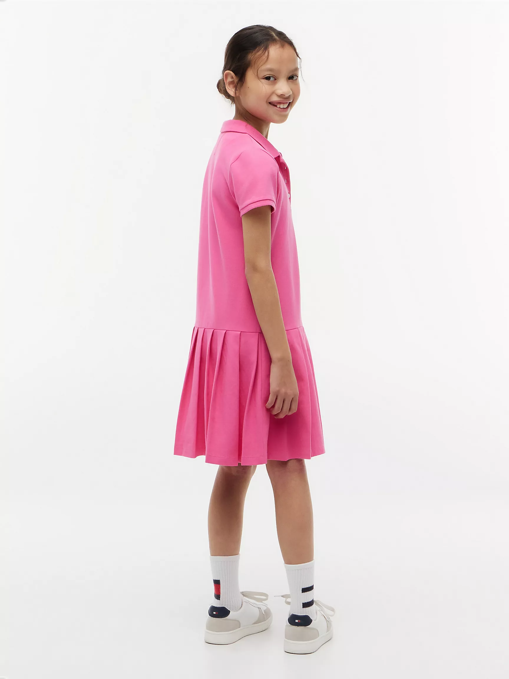 Kids' Pleated Stretch Polo Dress-Radiant Pink - Image 3