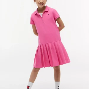 Kids' Pleated Stretch Polo Dress-Radiant Pink