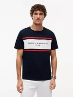 Hilfiger Block Stripe Logo T-Shirt-Navy