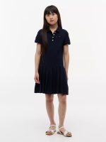 Kids' Pleated Stretch Polo Dress-Navy