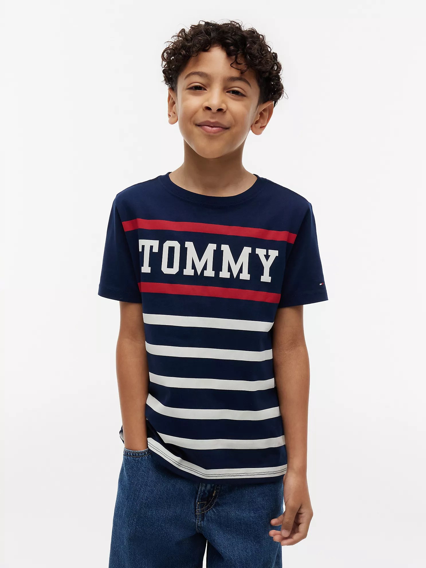 Kids' Tommy Stripe T-Shirt-Carbon Navy