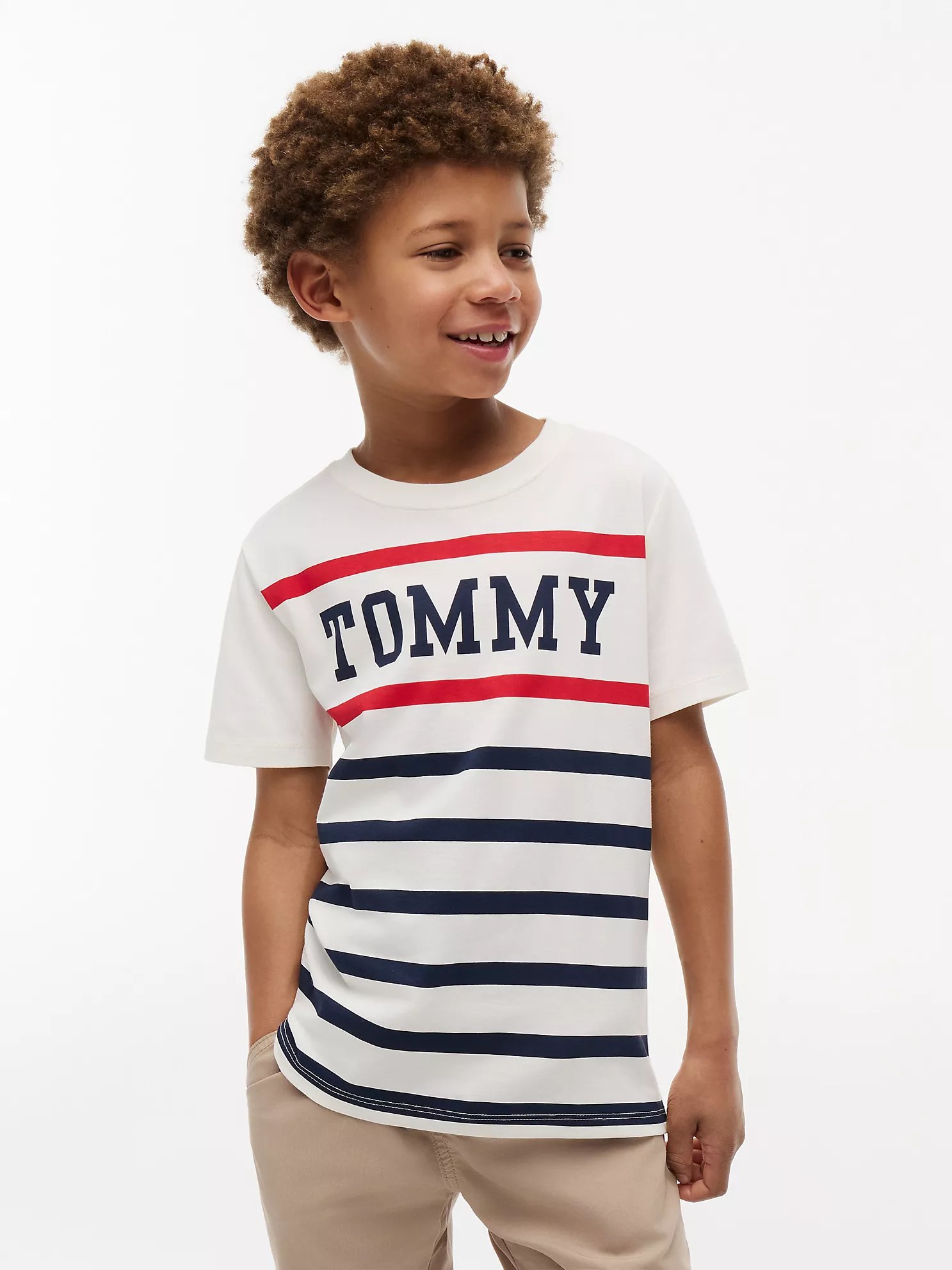 Kids' Tommy Stripe T-Shirt-Ivory Silk