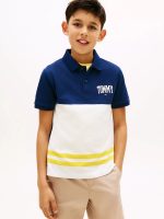 Kids' Tommy Logo Colorblock Stretch Polo-Navy / Pollen