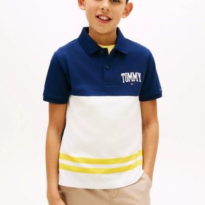 Kids' Tommy Logo Colorblock Stretch Polo-Navy / Pollen