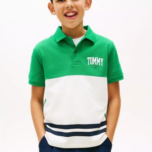 Kids' Tommy Logo Colorblock Stretch Polo-Olympic Green / Navy