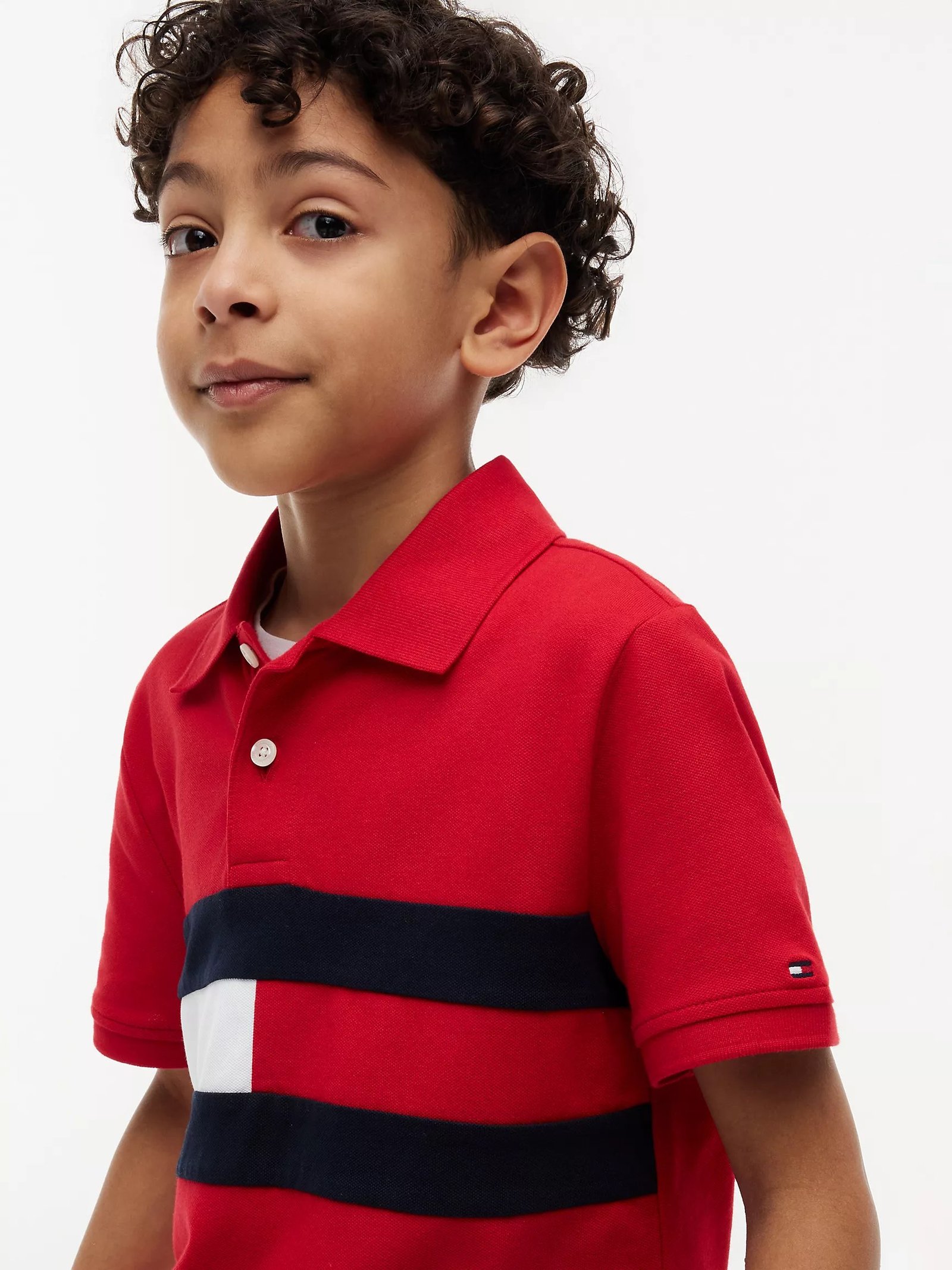 Kids' Colorblock Flag Stretch Polo-Red - Image 3