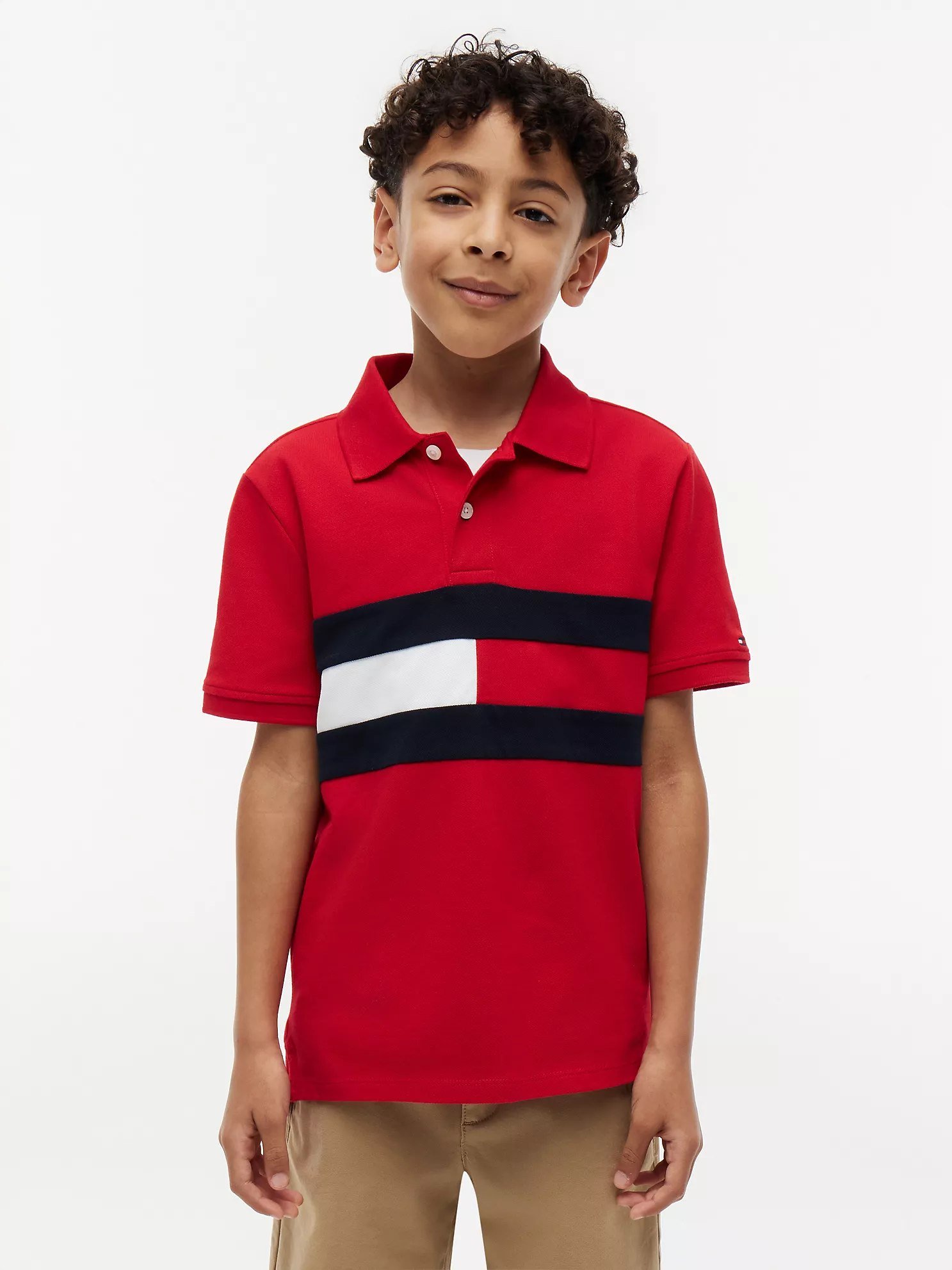 Kids' Colorblock Flag Stretch Polo-Red