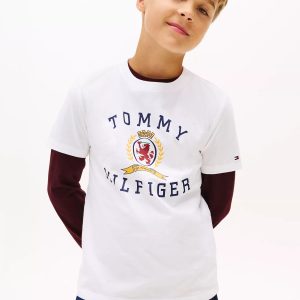 Kids' Tommy Crest Logo T-Shirt-Optic White