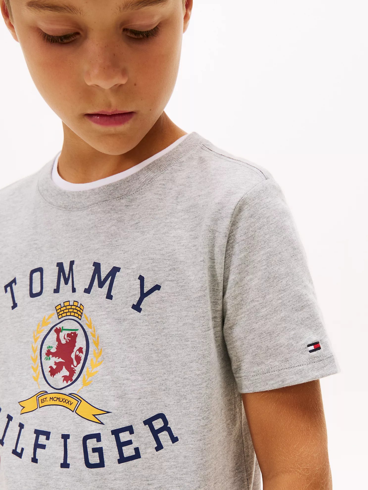 Kids' Tommy Crest Logo T-Shirt-Light Grey Heather - Image 2