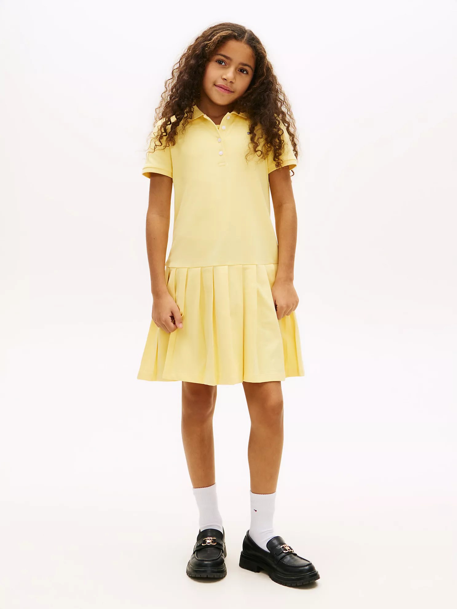 Kids' Pleated Stretch Polo Dress-Citronella
